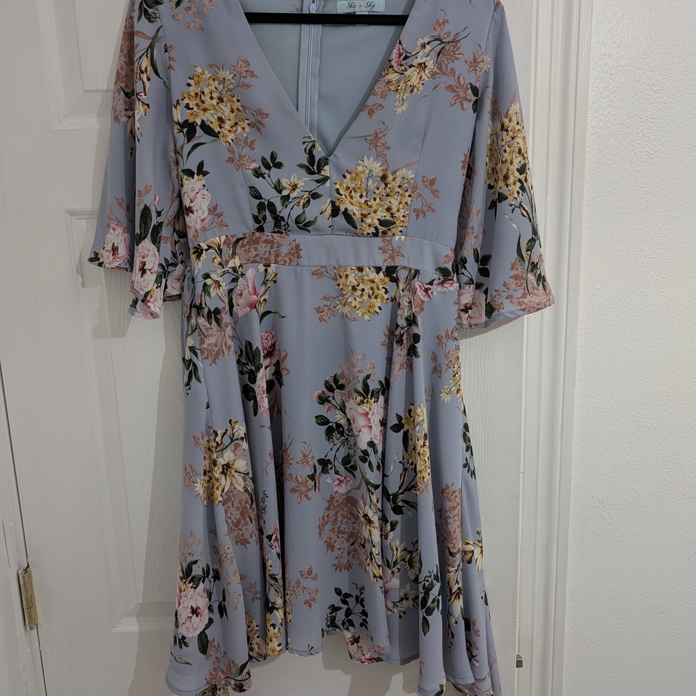 Floral V-Neck Dress in Blue by Lily Rose